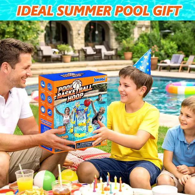 Alt view image 7 of 7 - Pool Basketball Hoop Floating with Anti-Tip & Anti-Drift Design, Basketball & Ring Toss Pool Toys for Kids Ages 4-8, 8-12, Summer Outdoor Water Toys Pool Games for Adults and Family