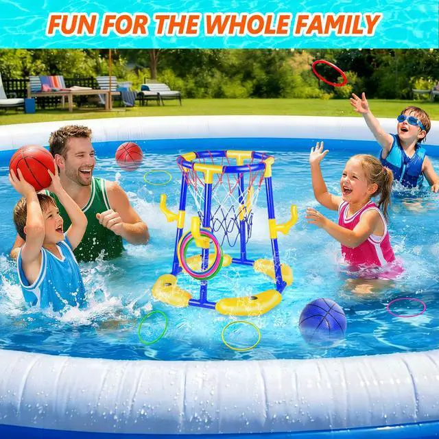 Alt view image 6 of 7 - Pool Basketball Hoop Floating with Anti-Tip & Anti-Drift Design, Basketball & Ring Toss Pool Toys for Kids Ages 4-8, 8-12, Summer Outdoor Water Toys Pool Games for Adults and Family