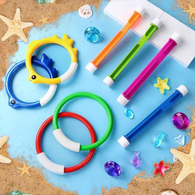 Alt view image 4 of 7 - 18PCS Pool Diving Swimming Toys, Summer Underwater Game Toys with Pool Fishes Dive Sticks Rings Gems Storage Bag for Kids Swim Birthday Party Favors
