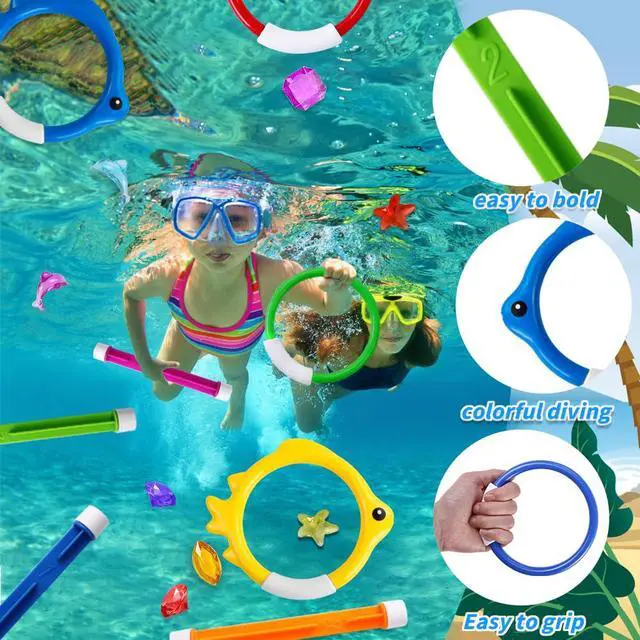 Alt view image 3 of 7 - 18PCS Pool Diving Swimming Toys, Summer Underwater Game Toys with Pool Fishes Dive Sticks Rings Gems Storage Bag for Kids Swim Birthday Party Favors