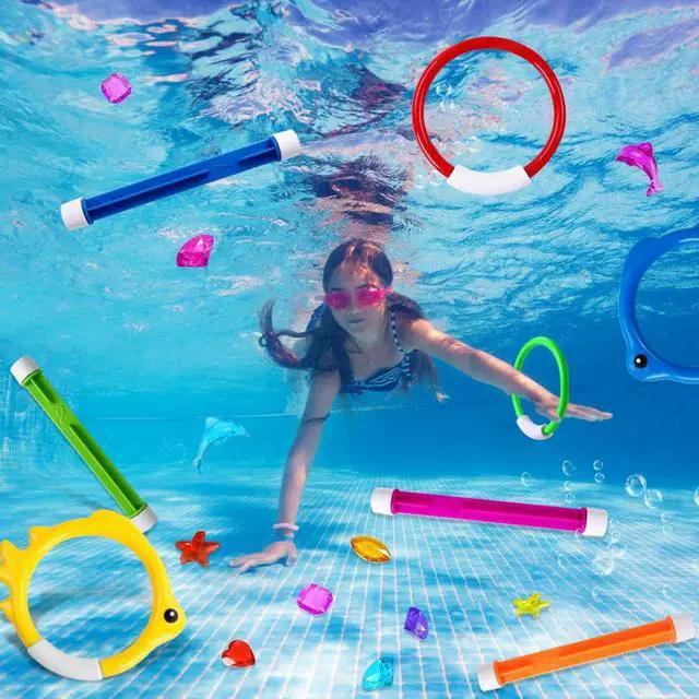 Alt view image 5 of 7 - 18PCS Pool Diving Swimming Toys, Summer Underwater Game Toys with Pool Fishes Dive Sticks Rings Gems Storage Bag for Kids Swim Birthday Party Favors