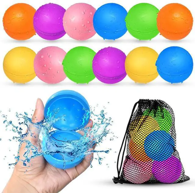 Main image of 12Pcs Reusable Water Balloons, Pool Beach water Toys for Boys and Girls, Outdoor Summer Toys for Kids Ages 3-12