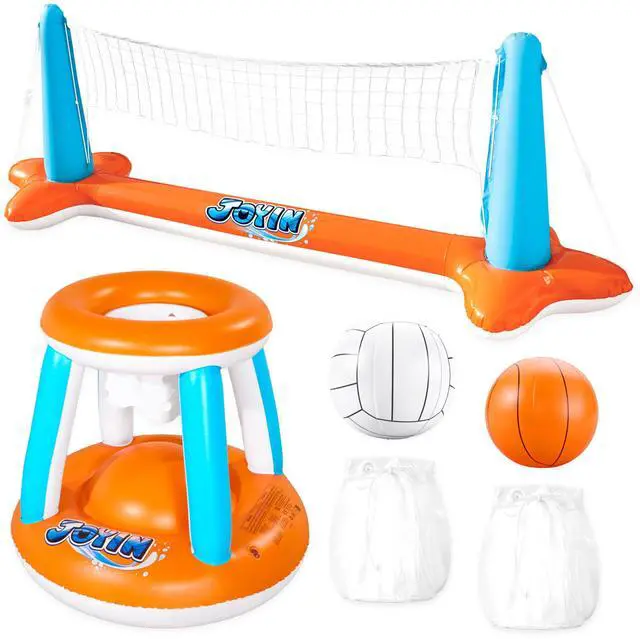 Main image of Pool Toys Games Set-Inflatable Pool Float Set Volleyball Net & Basketball Hoops, 2 in1 Floating Swimming Game Toy, Volleyball Swimming Pool Game for Kids and Adults, Backyard Beach Summer Toys