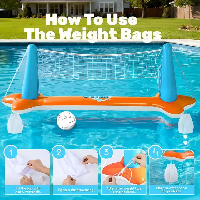 Alt view image 5 of 7 - Pool Toys Games Set-Inflatable Pool Float Set Volleyball Net & Basketball Hoops, 2 in1 Floating Swimming Game Toy, Volleyball Swimming Pool Game for Kids and Adults, Backyard Beach Summer Toys