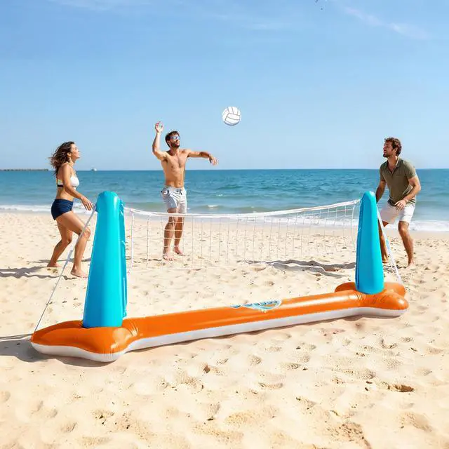 Alt view image 6 of 7 - Pool Toys Games Set-Inflatable Pool Float Set Volleyball Net & Basketball Hoops, 2 in1 Floating Swimming Game Toy, Volleyball Swimming Pool Game for Kids and Adults, Backyard Beach Summer Toys