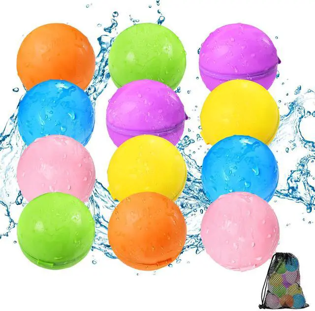 Main image of Reusable Water Balloons 12PCS - Summer Water Toys for Pool Beach & Outdoor, Self-Sealing Refillable Water Bombs for Kids Ages 3-14, Magnetic Splash Balls for Kids Fun Games & Activities