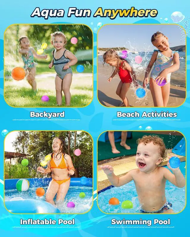 Alt view image 5 of 7 - Reusable Water Balloons 12PCS - Summer Water Toys for Pool Beach & Outdoor, Self-Sealing Refillable Water Bombs for Kids Ages 3-14, Magnetic Splash Balls for Kids Fun Games & Activities
