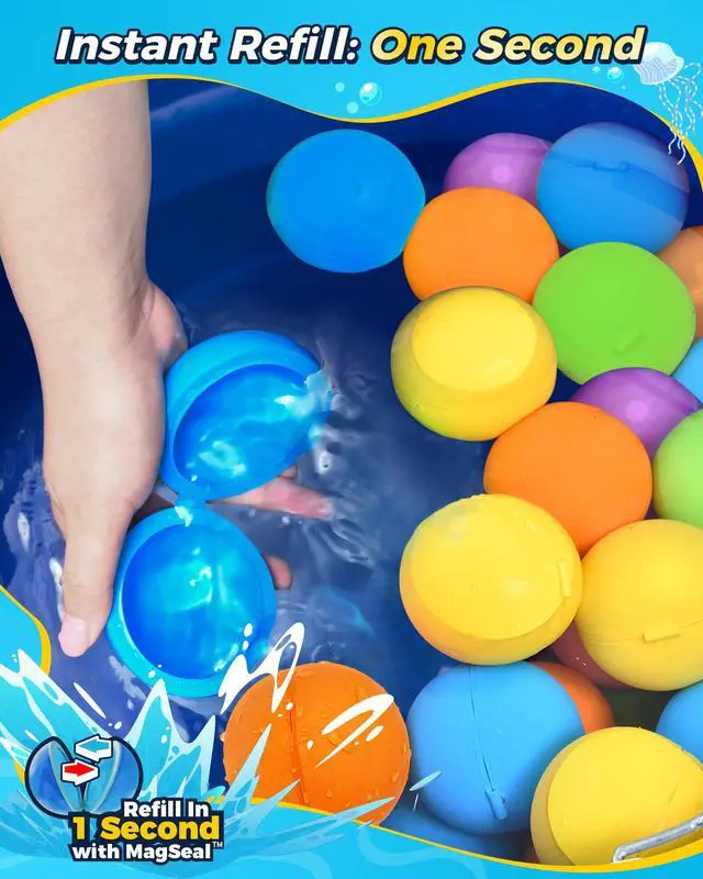 Alt view image 3 of 7 - Reusable Water Balloons 12PCS - Summer Water Toys for Pool Beach & Outdoor, Self-Sealing Refillable Water Bombs for Kids Ages 3-14, Magnetic Splash Balls for Kids Fun Games & Activities