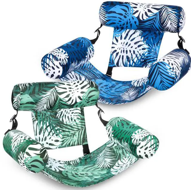 Main image of Pool Floats Adult, 2 Packs Inflatable Pool Lounge Chairs,Blow up Hammock Pool Noodles Floats for Adults,Floating Water Chair for Pool Party Lake River Water Fun(Tropical Leaves-Green,Blue)