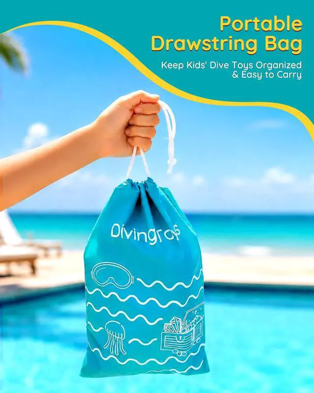 Alt view image 6 of 7 - 20Pcs Summer Pool Diving Swimming Toys for Kids Ages 3-12, Fun Swim Games Sinking Set, Underwater Dive Gifts with Storage Bag Include Torpedo Gems Shark Rings Sea Animals for Boys Girls Toddlers