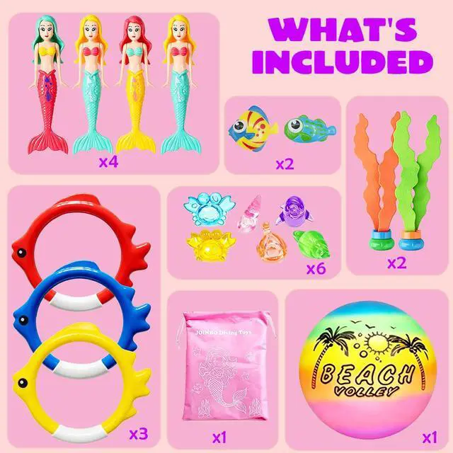 Alt view image 3 of 5 - 18 Pcs Diving Pool Toys for Kids Ages 3-12 Set with Storage Bag,Pool Games Summer Swim Water Sinking Mermaid Toys