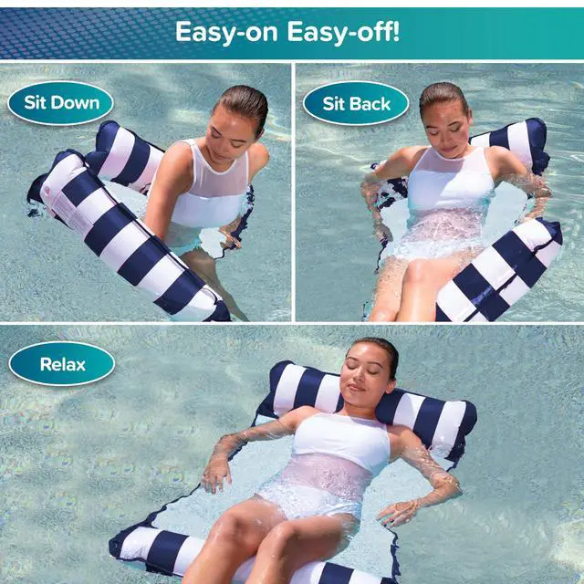 Alt view image 4 of 6 - Original 4-in-1 Monterey Hammock Pool Float & Water Hammock Multi-Purpose, Inflatable Pool Floats for Adults Patented Thick, Non-Stick PVC Material Navy