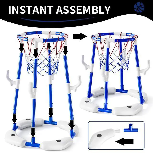 Alt view image 6 of 6 - 2-in-1 Pool Basketball Hoop & Ring Games with 4 Balls 12 Rings and Pump, Summer Water Outdoor Party Swimming Pool Toys Games for Kids Ages 4-8 8-12 Adult, Family Water Party Birthday Games Toys