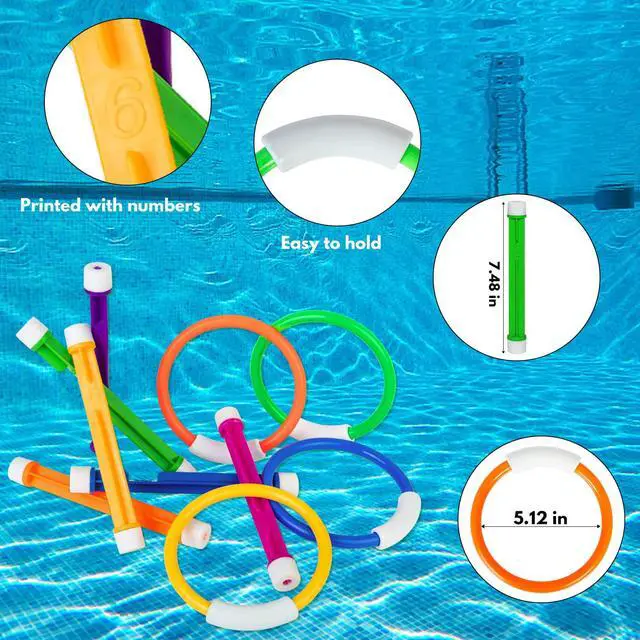Alt view image 5 of 6 - Underwater Pool Toys for Kids Ages 4-8 8-12, Summer Training Swim Pool Diving Toys Set for Fun Water Games
