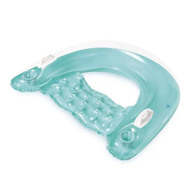Alt view image 7 of 7 - Float Inflatable Pool Float: Pool Lounge with Built-in Cup Holders Heavy-Duty Handles 220lb Weight Capacity 58" x 39" Colors May Vary