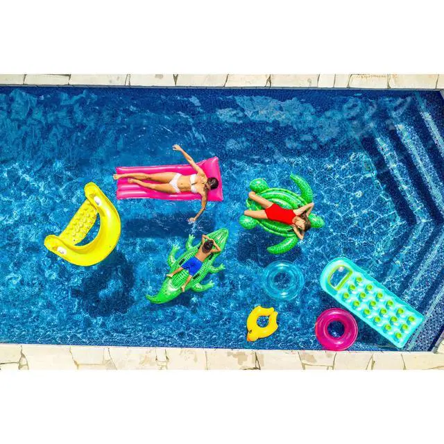 Alt view image 6 of 7 - Float Inflatable Pool Float: Pool Lounge with Built-in Cup Holders Heavy-Duty Handles 220lb Weight Capacity 58" x 39" Colors May Vary