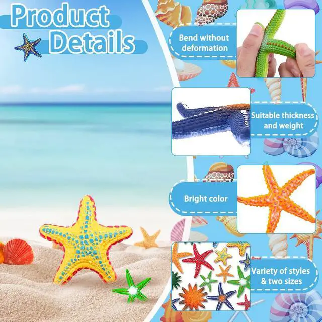 Alt view image 3 of 7 - 16 Pieces Big Diving Pool Toys, Beach Colorful Starfish Summer Swimming Underwater Pool Toys Soft Rubber Dive Throw for Kids Birthday Swimming Pool Party Favors Fish Tank Stuffer (2 Sizes)