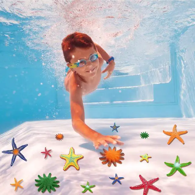 Alt view image 7 of 7 - 16 Pieces Big Diving Pool Toys, Beach Colorful Starfish Summer Swimming Underwater Pool Toys Soft Rubber Dive Throw for Kids Birthday Swimming Pool Party Favors Fish Tank Stuffer (2 Sizes)