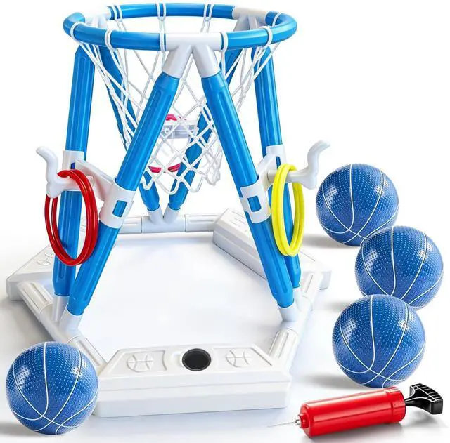 Main image of 2-in-1 Pool Basketball Hoop & Ring Games, Summer Water Outdoor Party Pool Toys for Kids Ages 4-8, 8-12, Summer Outdoor Water Toys Pool Games for Adults and Family Birthday Pool Basketball Games Toys