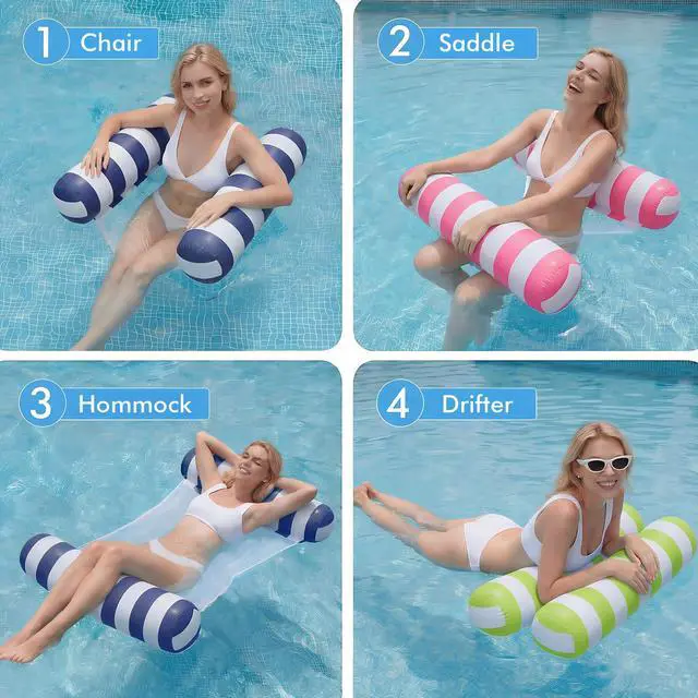 Alt view image 2 of 7 - 4 Pack Inflatable Pool Floats, 4-in-1 Water Hammock, Pool Floats Adult Size for Swimming Pool Party Summer Lake Water Fun