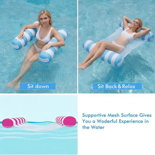 Alt view image 3 of 7 - 4 Pack Inflatable Pool Floats, 4-in-1 Water Hammock, Pool Floats Adult Size for Swimming Pool Party Summer Lake Water Fun