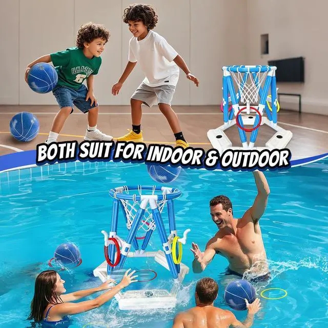 Alt view image 4 of 7 - 2-in-1 Pool Basketball Hoop & Ring Games, Summer Water Outdoor Party Pool Toys for Kids Ages 4-8, 8-12, Summer Outdoor Water Toys Pool Games for Adults and Family Birthday Pool Basketball Games Toys