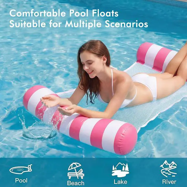Alt view image 4 of 7 - 4 Pack Inflatable Pool Floats, 4-in-1 Water Hammock, Pool Floats Adult Size for Swimming Pool Party Summer Lake Water Fun