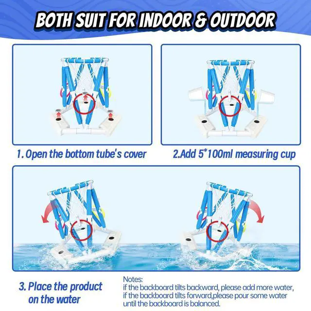 Alt view image 6 of 7 - 2-in-1 Pool Basketball Hoop & Ring Games, Summer Water Outdoor Party Pool Toys for Kids Ages 4-8, 8-12, Summer Outdoor Water Toys Pool Games for Adults and Family Birthday Pool Basketball Games Toys