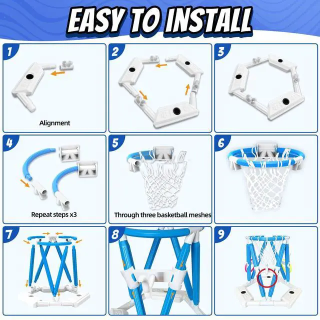 Alt view image 7 of 7 - 2-in-1 Pool Basketball Hoop & Ring Games, Summer Water Outdoor Party Pool Toys for Kids Ages 4-8, 8-12, Summer Outdoor Water Toys Pool Games for Adults and Family Birthday Pool Basketball Games Toys