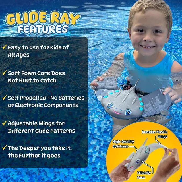 Alt view image 4 of 7 - Swimming Pool Toys for Kids: Stingray Pool Torpedo Swim Toy - Self Propelled Water Toy Glides Underwater - Best Water Games & Outdoor Gifts for Boys & Girls - Diving Toys For Kids Ages 5 6 7 8 9 10 +