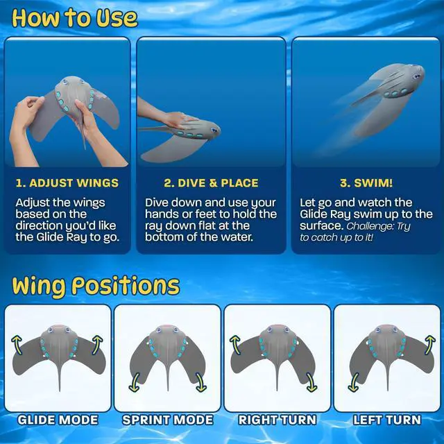 Alt view image 6 of 7 - Swimming Pool Toys for Kids: Stingray Pool Torpedo Swim Toy - Self Propelled Water Toy Glides Underwater - Best Water Games & Outdoor Gifts for Boys & Girls - Diving Toys For Kids Ages 5 6 7 8 9 10 +