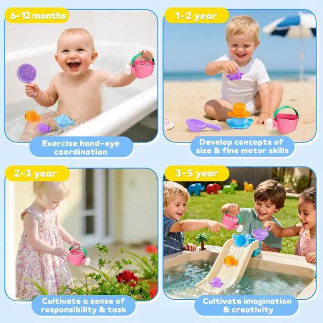 Alt view image 7 of 7 - Baby Bath Toys for Kids Ages 1-3 Toddler Bath Toys Mold Free for 2-4 Bathtub Sand Beach Pool Water Toys for 1+ Year Old Girl Gifts 5 PCS (Color Random)