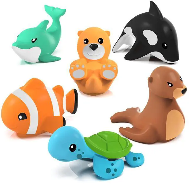 Main image of Mold Free Bath Toys, 6 Pack | Sealed, No Hole Bath Toys Design Keeps Moisture Out | Soft, Squeezable & Float on Water | Easy-Grip Baby & Toddler Bath Toy Set | Great Baby Pool Toys