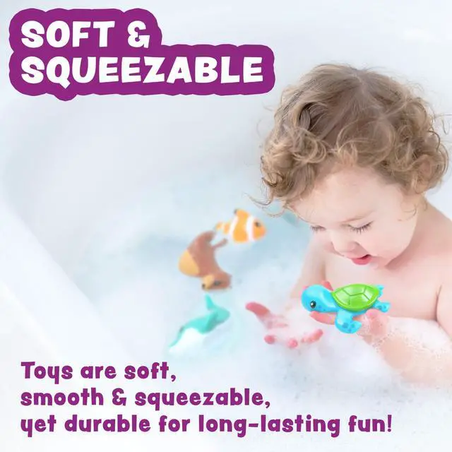 Alt view image 5 of 7 - Mold Free Bath Toys, 6 Pack | Sealed, No Hole Bath Toys Design Keeps Moisture Out | Soft, Squeezable & Float on Water | Easy-Grip Baby & Toddler Bath Toy Set | Great Baby Pool Toys