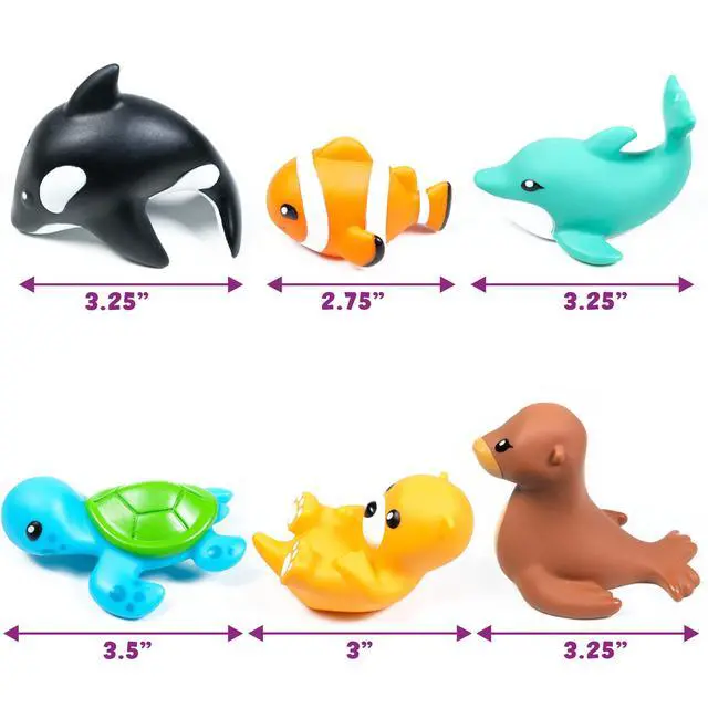 Alt view image 6 of 7 - Mold Free Bath Toys, 6 Pack | Sealed, No Hole Bath Toys Design Keeps Moisture Out | Soft, Squeezable & Float on Water | Easy-Grip Baby & Toddler Bath Toy Set | Great Baby Pool Toys