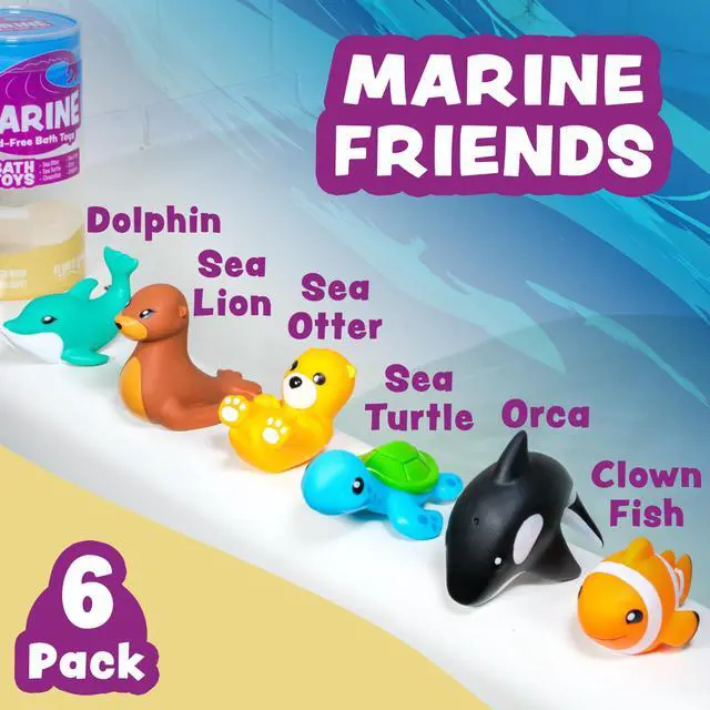 Alt view image 3 of 7 - Mold Free Bath Toys, 6 Pack | Sealed, No Hole Bath Toys Design Keeps Moisture Out | Soft, Squeezable & Float on Water | Easy-Grip Baby & Toddler Bath Toy Set | Great Baby Pool Toys