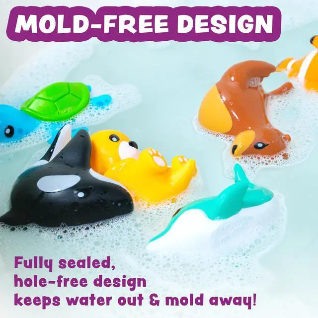 Alt view image 4 of 7 - Mold Free Bath Toys, 6 Pack | Sealed, No Hole Bath Toys Design Keeps Moisture Out | Soft, Squeezable & Float on Water | Easy-Grip Baby & Toddler Bath Toy Set | Great Baby Pool Toys