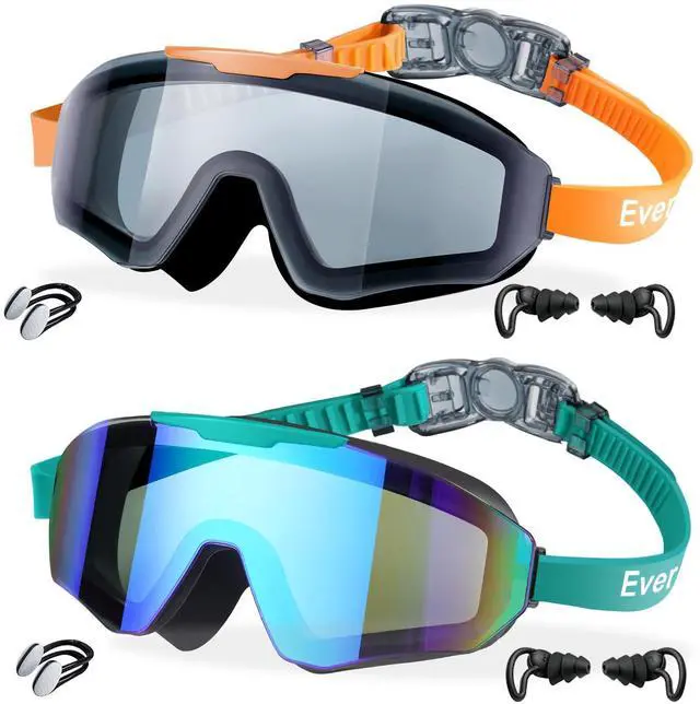 Main image of 2 Pack Kids Swim Goggles Frame Less Design Anti-fog UV Protection Clear Wide Vision No Leak, Water Pool Swimming Goggles for kids 6-14 8-14 8-12 Youth Children Boys Girls