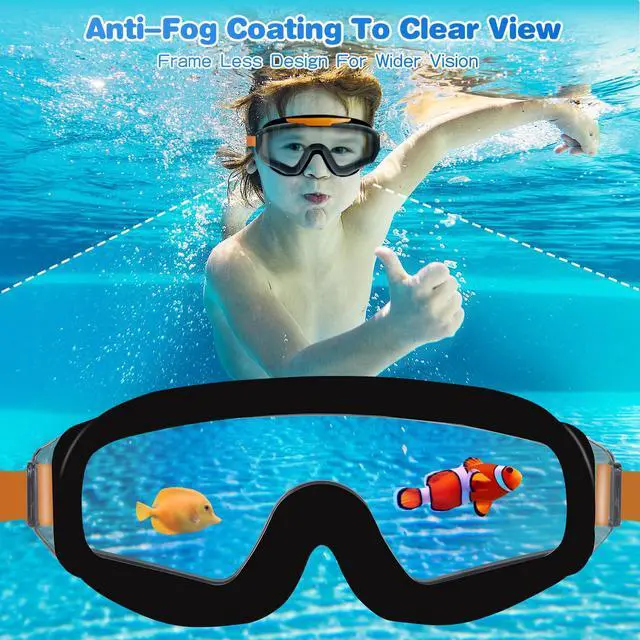 Alt view image 3 of 6 - 2 Pack Kids Swim Goggles Frame Less Design Anti-fog UV Protection Clear Wide Vision No Leak, Water Pool Swimming Goggles for kids 6-14 8-14 8-12 Youth Children Boys Girls
