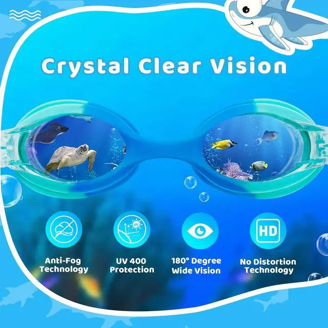 Alt view image 2 of 7 - Kids Swim Goggles for Ages 28, Fabric Strap No Hair Pulling, Anti-Fog & Leak-Resistant for Pool & Swim Lessons