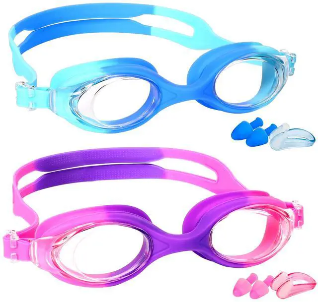 Main image of Kids Swim Goggles - 2 Pack Swimming Goggles Anti Fog Anti-UV No Leaking For Children Teens Boys & Girls Age 3-15 (Purple & Blue)