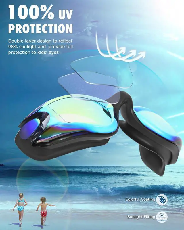 Alt view image 2 of 7 - Kids Swim Goggles, Pack of 2 Swimming Goggles for Children Boys & Girls Age 3-14