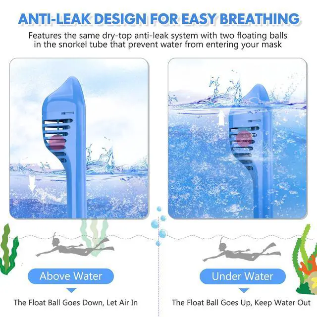 Alt view image 4 of 7 - Kids Snorkel Mask Full Face, Snorkeling Gear for Kids with Camera Mount, 180 Degree Panoramic View Snorkeling Set Anti-Fog Anti-Leak (Blue Pink)