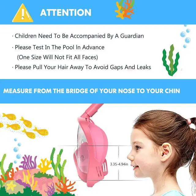 Alt view image 6 of 7 - Kids Snorkel Mask Full Face, Snorkeling Gear for Kids with Camera Mount, 180 Degree Panoramic View Snorkeling Set Anti-Fog Anti-Leak (Blue Pink)