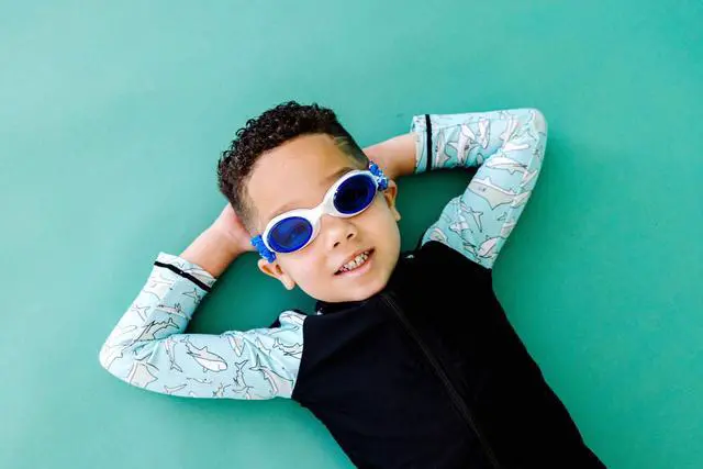 Alt view image 6 of 7 - KIDS SWIM GOGGLES with Fabric Strap - ROYAL | Tangle-Free, Swimming Goggles for Kids, Comfy Fabric Strap Goggles - Won't Pull Your Hair - Purple Goggles for Swimming