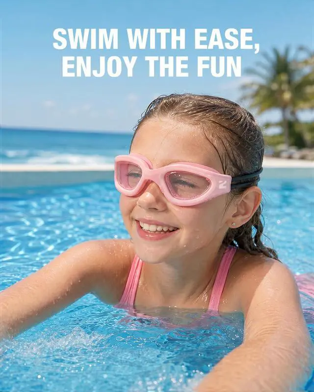 Alt view image 6 of 6 - Kids Swim Goggles with Bungee Strap, G1mini Go Crystal Lens Anti-Fog Comfortable Kids Goggles for Swimming Age 3-10