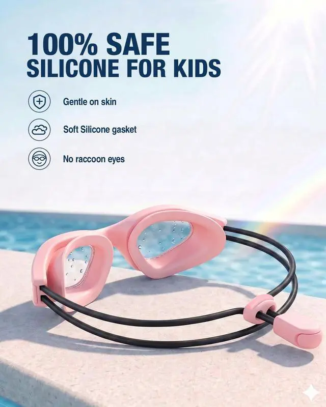 Alt view image 3 of 6 - Kids Swim Goggles with Bungee Strap, G1mini Go Crystal Lens Anti-Fog Comfortable Kids Goggles for Swimming Age 3-10