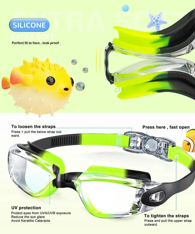 Alt view image 3 of 7 - Kids Goggles for 4-16, Kids Swimming Goggles Anti Fog No Leaking, 3 Pack Swim Goggles for Boys Girls Youth