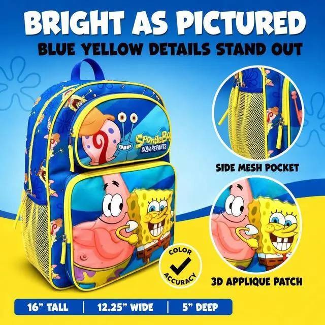 Alt view image 3 of 7 - Kid's Licensed 16" SpongeBob Cargo Backpack - Large School Backpack with Multiple Pockets