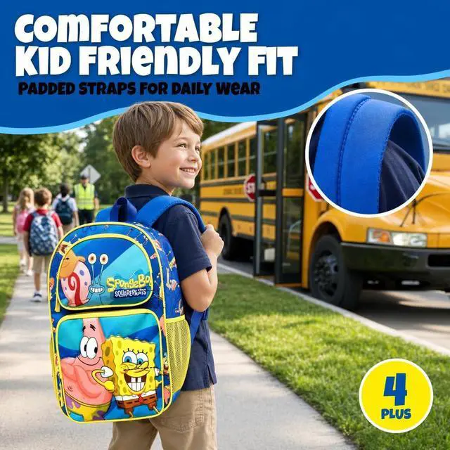 Alt view image 4 of 7 - Kid's Licensed 16" SpongeBob Cargo Backpack - Large School Backpack with Multiple Pockets